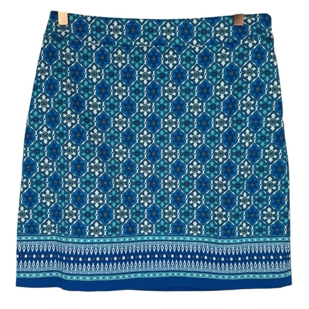 Talbots Canvas A-Line Skirt Tiny Medallions‎ Blue Size 4 Preppy Beachy Vacation